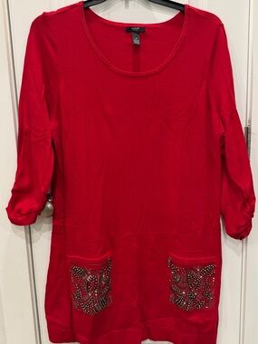 Alfani Red Tunic with Embellished Front Pockets